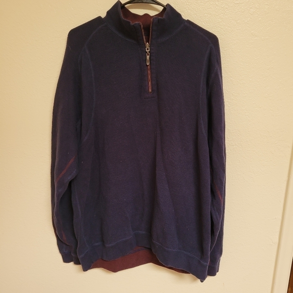 Tommy Bahama Blue and Red Reversible Quarter Zip Pullover